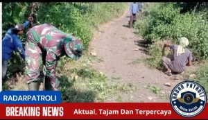 Koramil 0820/07 Wonomerto Pelopori Kerja Bakti Bersihkan Jalan Desa Dan Irigasi 