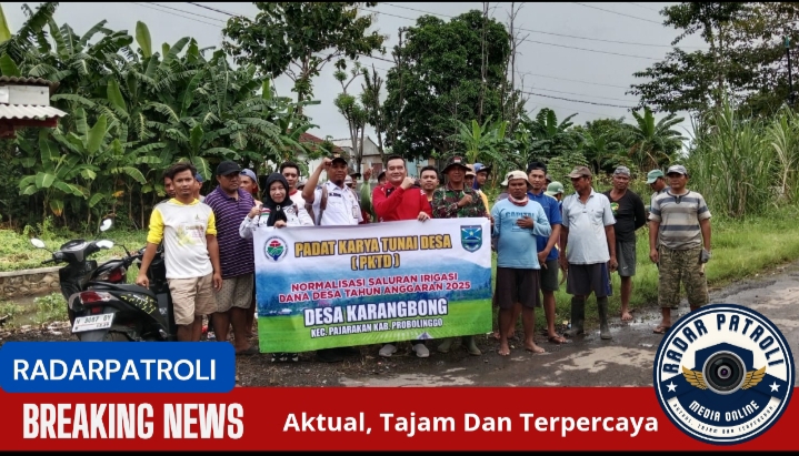 Koramil 0820/15 Pajarakan Dan Pemdes Karangbong Laksanakan Padat Karya Tunai Desa (PKTD) Normalisasi Saluran Irigasi