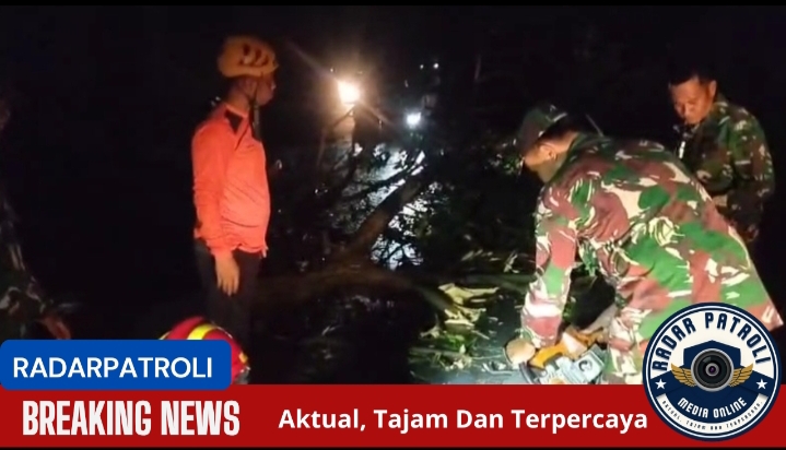 Anggota Koramil 0820/06 Sumberasih Bantu Warga Evakuasi Pohon Tumbang