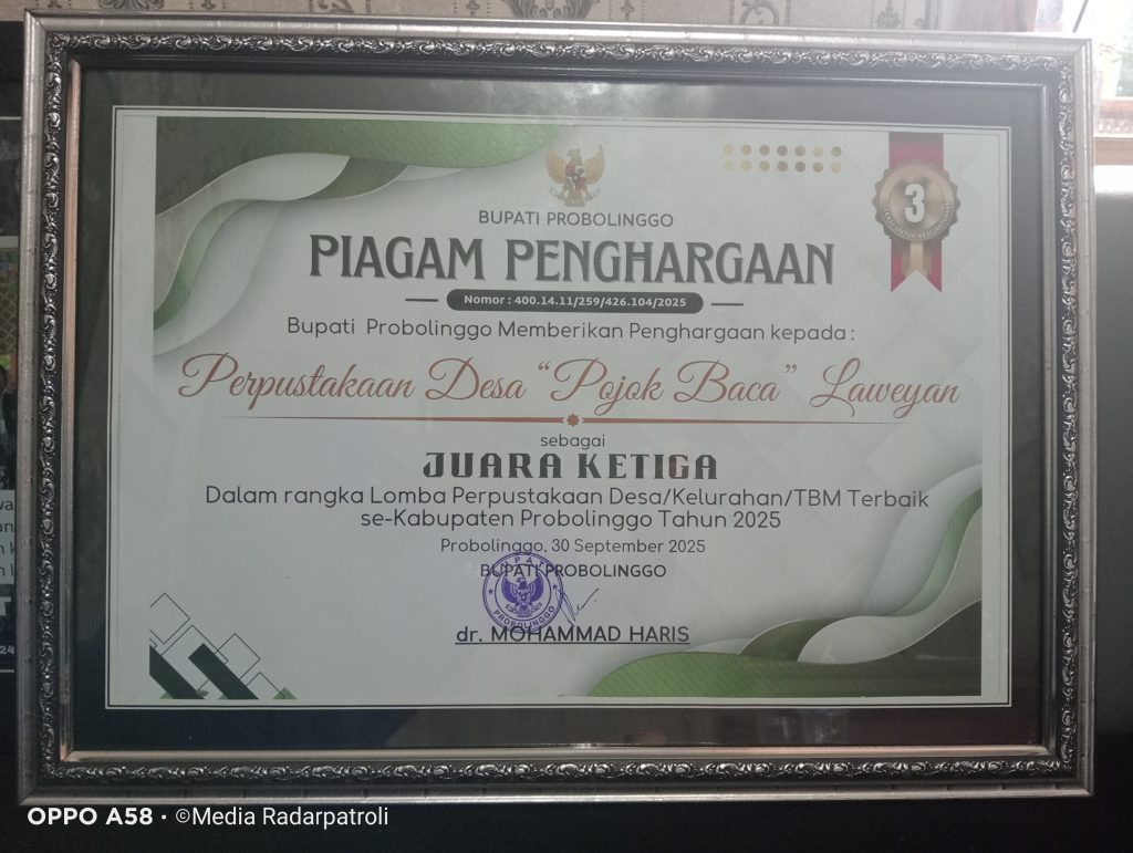 Desa Laweyan Raih Juara Tiga Lomba Perpustakaan Desa Terbaik se-Kabupaten Probolinggo 2025