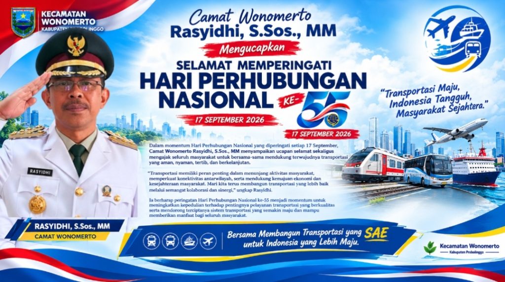 Camat Wonomerto Rasyidhi, S.Sos., MM Mengucapkan Selamat Memperingati Hari Perhubungan Nasional ke-55 Tahun 2026